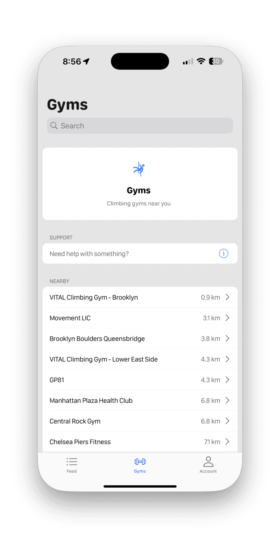 Gym list screenshot