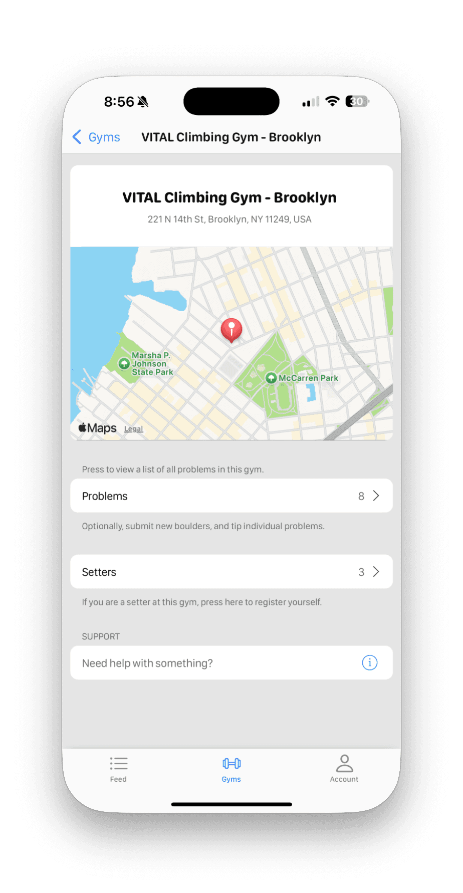 Gym info screenshot